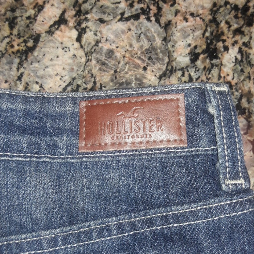 Hollister Blue Denim skirt With Sporty varsity stripes On Sides Raw Hem Size 11 - Picture 3 of 6